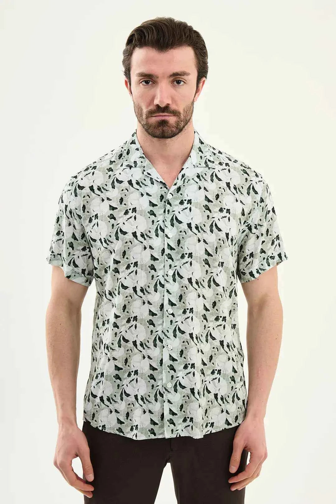 Abilene Green Abstract Floral Print Short Sleeve Shirt