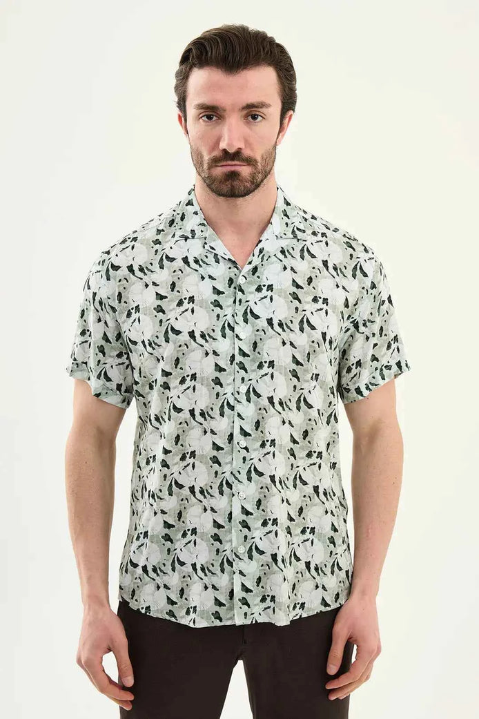 Abilene Green Abstract Floral Print Short Sleeve Shirt