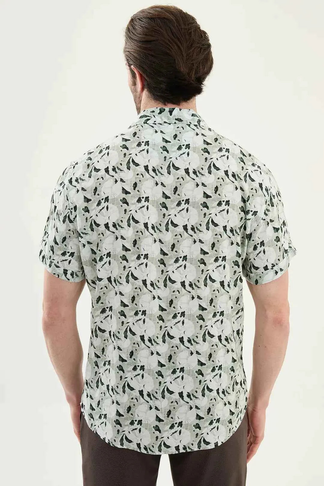 Abilene Green Abstract Floral Print Short Sleeve Shirt