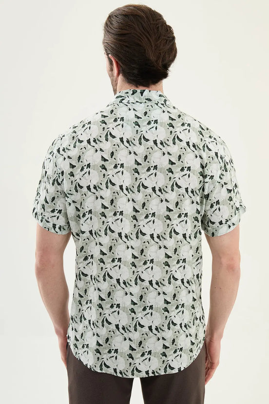 Green Abstract Floral Print Short Sleeve Shirt