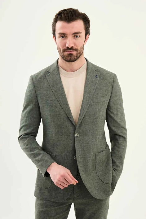 Abilene Green Crosshatch Linen Suit