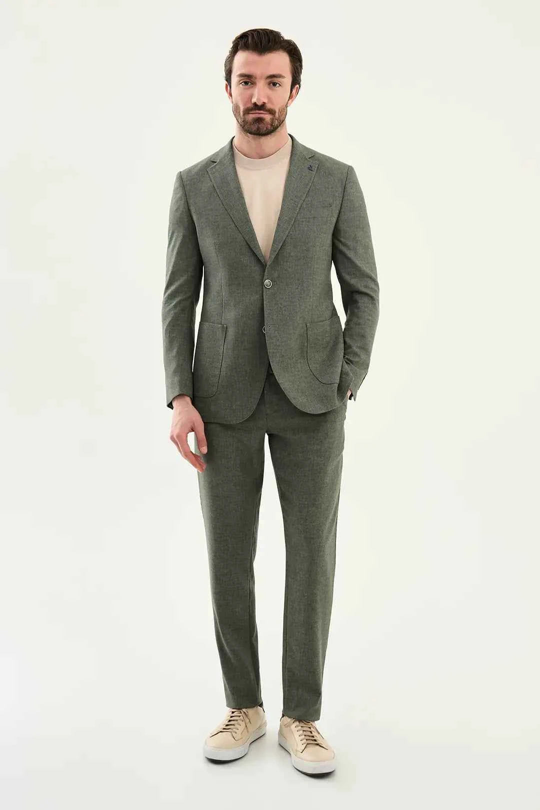 Abilene Green Crosshatch Linen Suit
