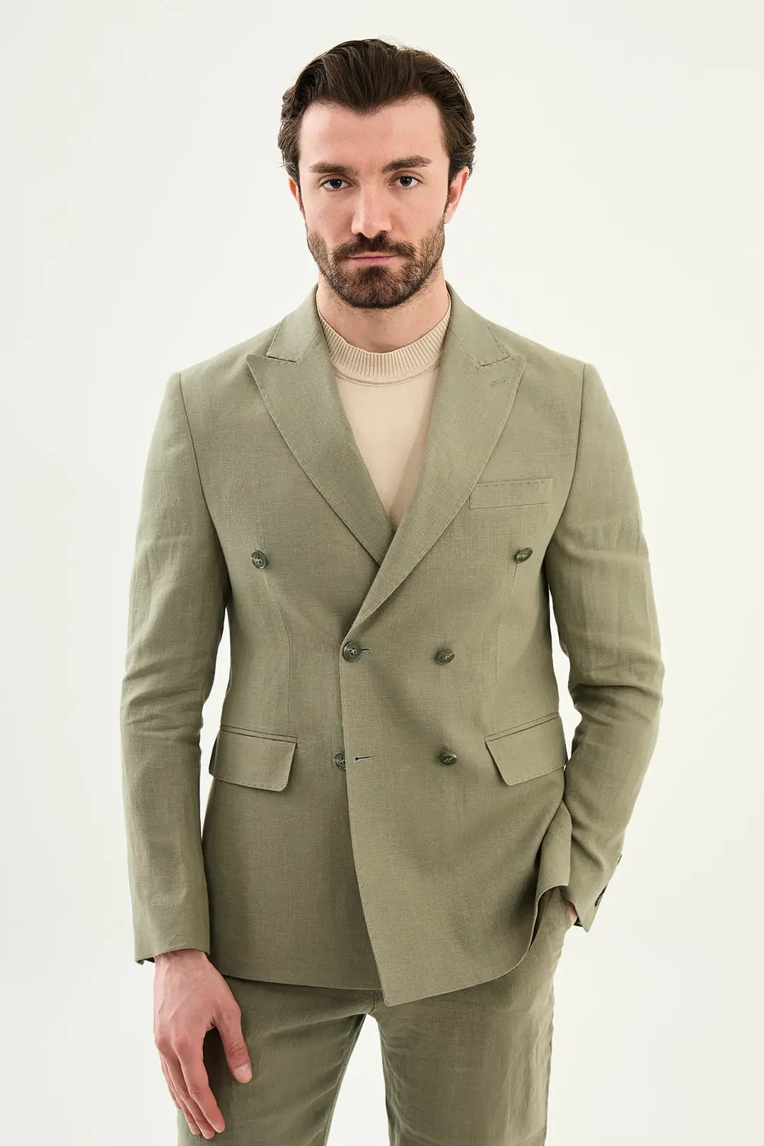 Abilene Green Double Breasted Linen Blazer