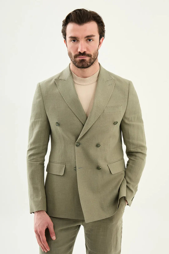 Abilene Green Double Breasted Linen Blazer