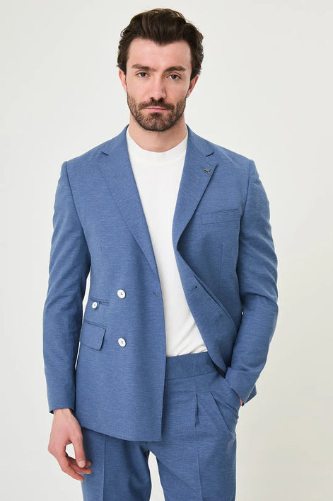 Abilene Indigo Hidden Button Double Breasted Suit