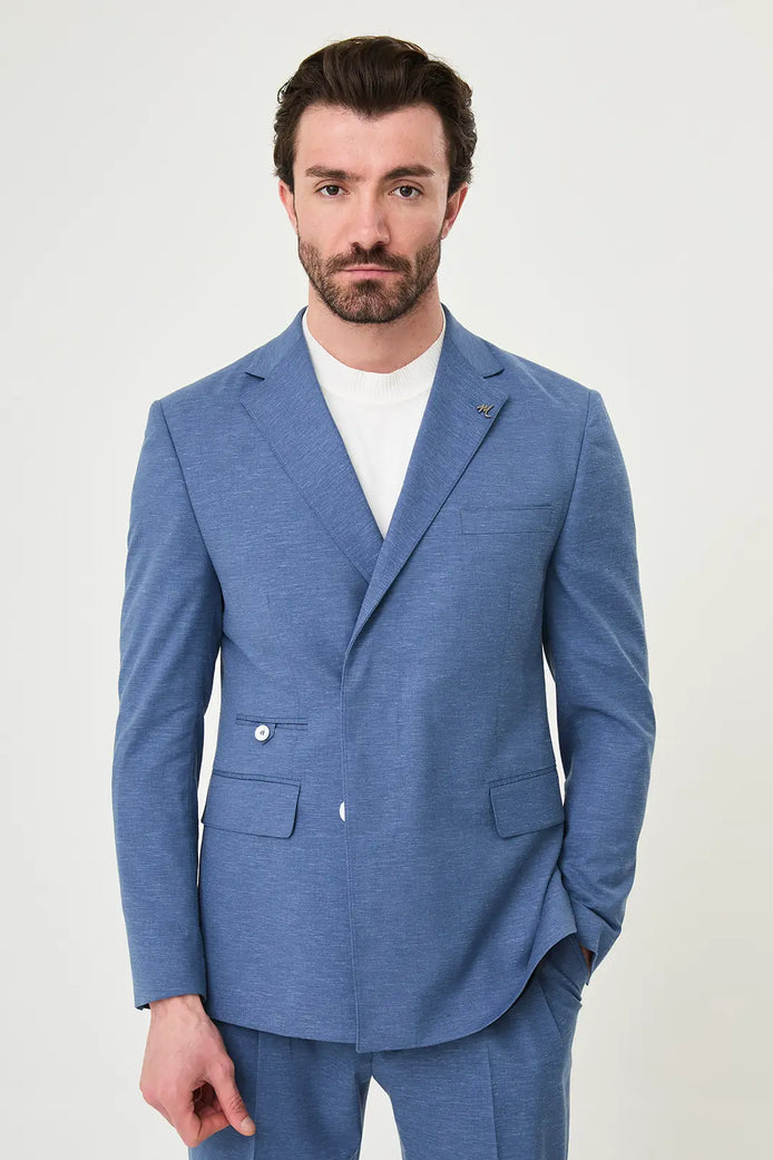 Abilene Indigo Hidden Button Double Breasted Suit