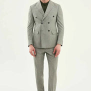 Abilene Khaki Double Breasted Pinstripe Blazer