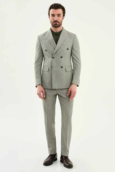 Abilene Khaki Double Breasted Pinstripe Blazer