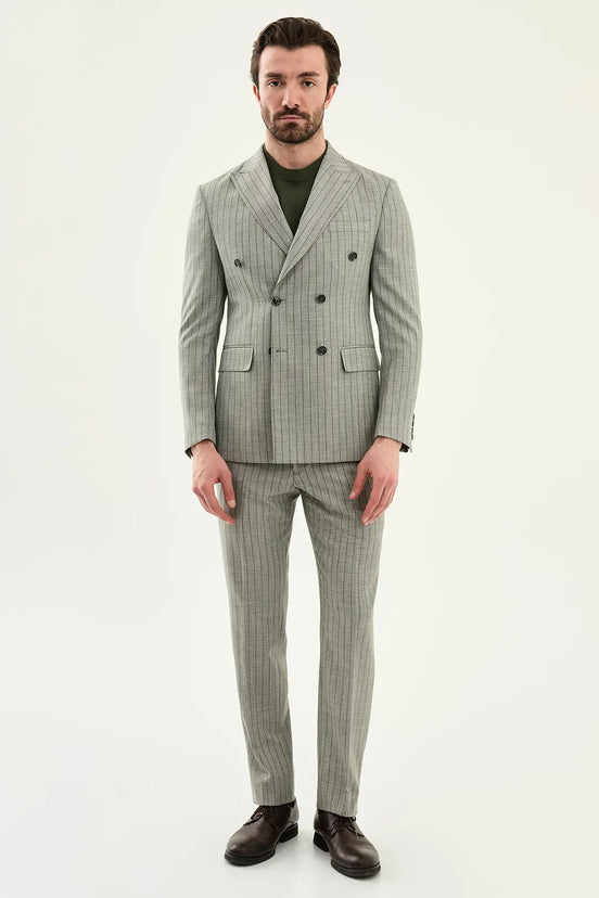 Abilene Khaki Double Breasted Pinstripe Blazer