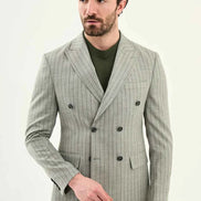 Abilene Khaki Double Breasted Pinstripe Blazer