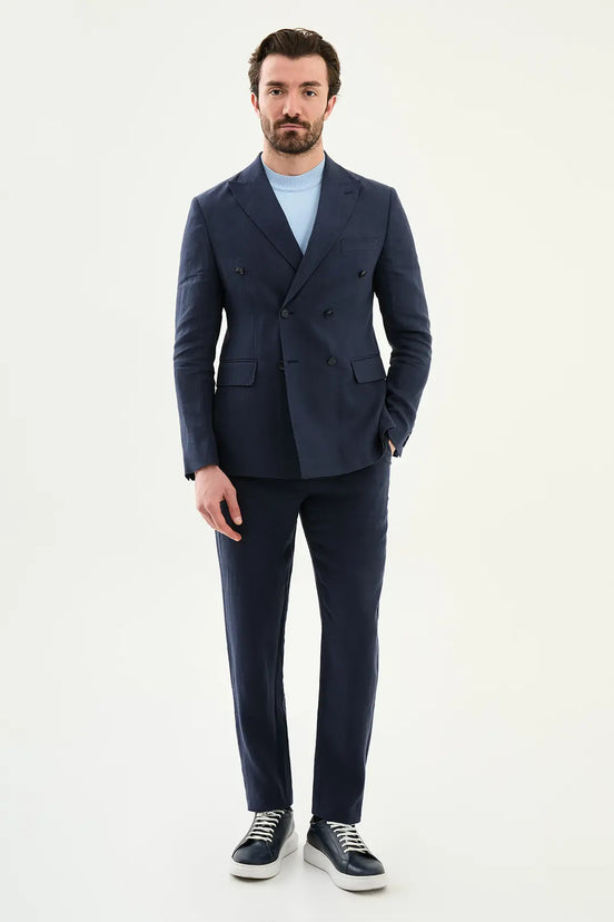 Abilene Navy Blue Double Breasted Linen Blazer