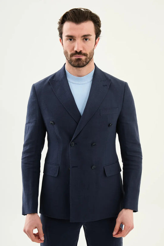 Abilene Navy Blue Double Breasted Linen Blazer