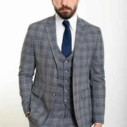 Abilene Navy Blue Glen Plaid Three Piece Suit
