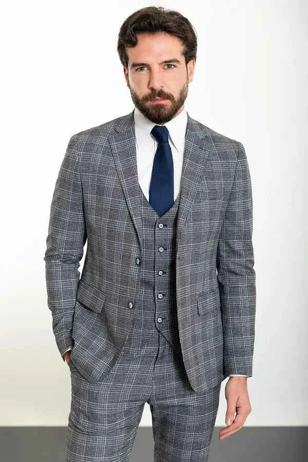 Abilene Navy Blue Glen Plaid Three Piece Suit