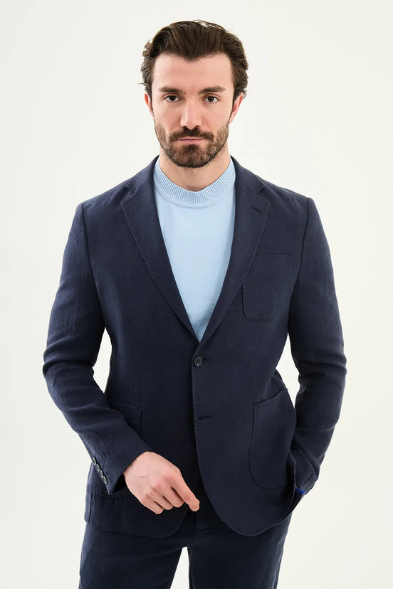 Abilene Navy Blue Linen Blazer