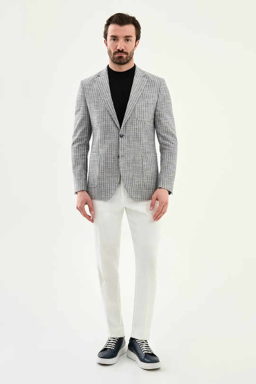 Abilene Navy Blue Pinstripe Cotton Blazer