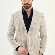 Navy Blue Plaid Cotton Blazer