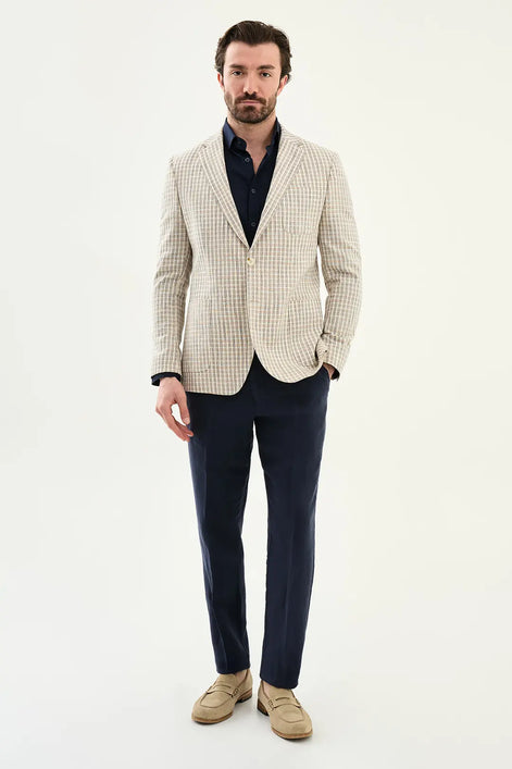 Abilene Navy Blue Plaid Cotton Blazer