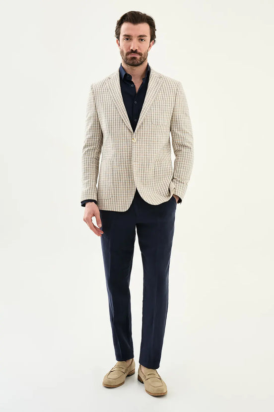 Abilene Navy Blue Plaid Cotton Blazer