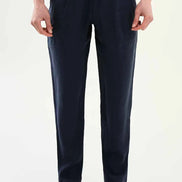 Abilene Navy Blue Pleated Linen Trousers