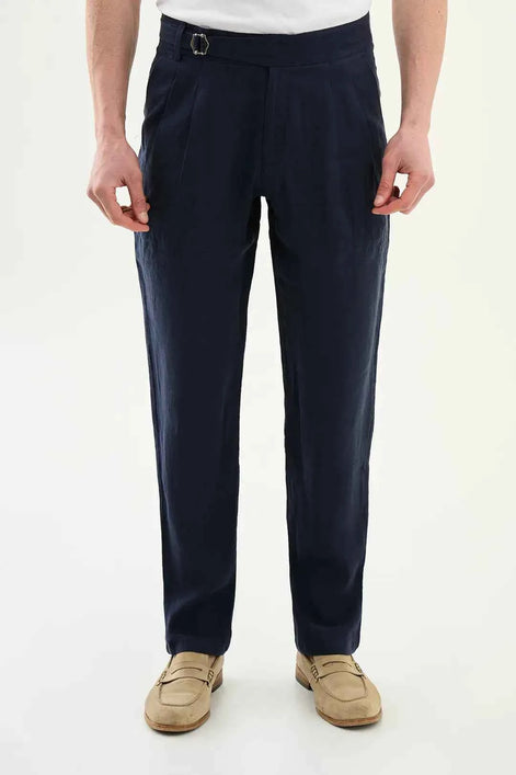 Abilene Navy Blue Pleated Linen Trousers