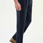 Abilene Navy Blue Pleated Linen Trousers