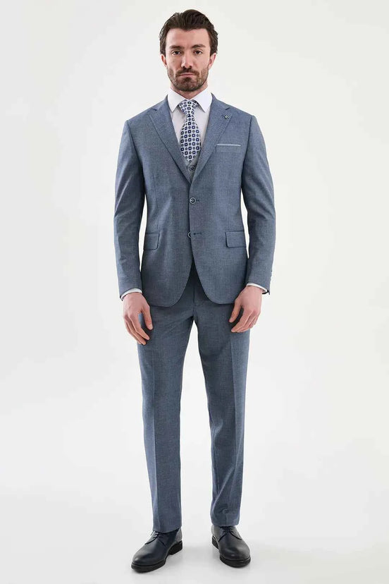 Abilene Navy Blue Slim Fit Cotton Suit