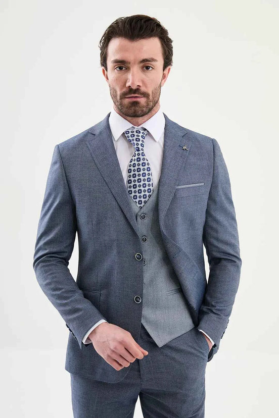 Abilene Navy Blue Slim Fit Cotton Suit