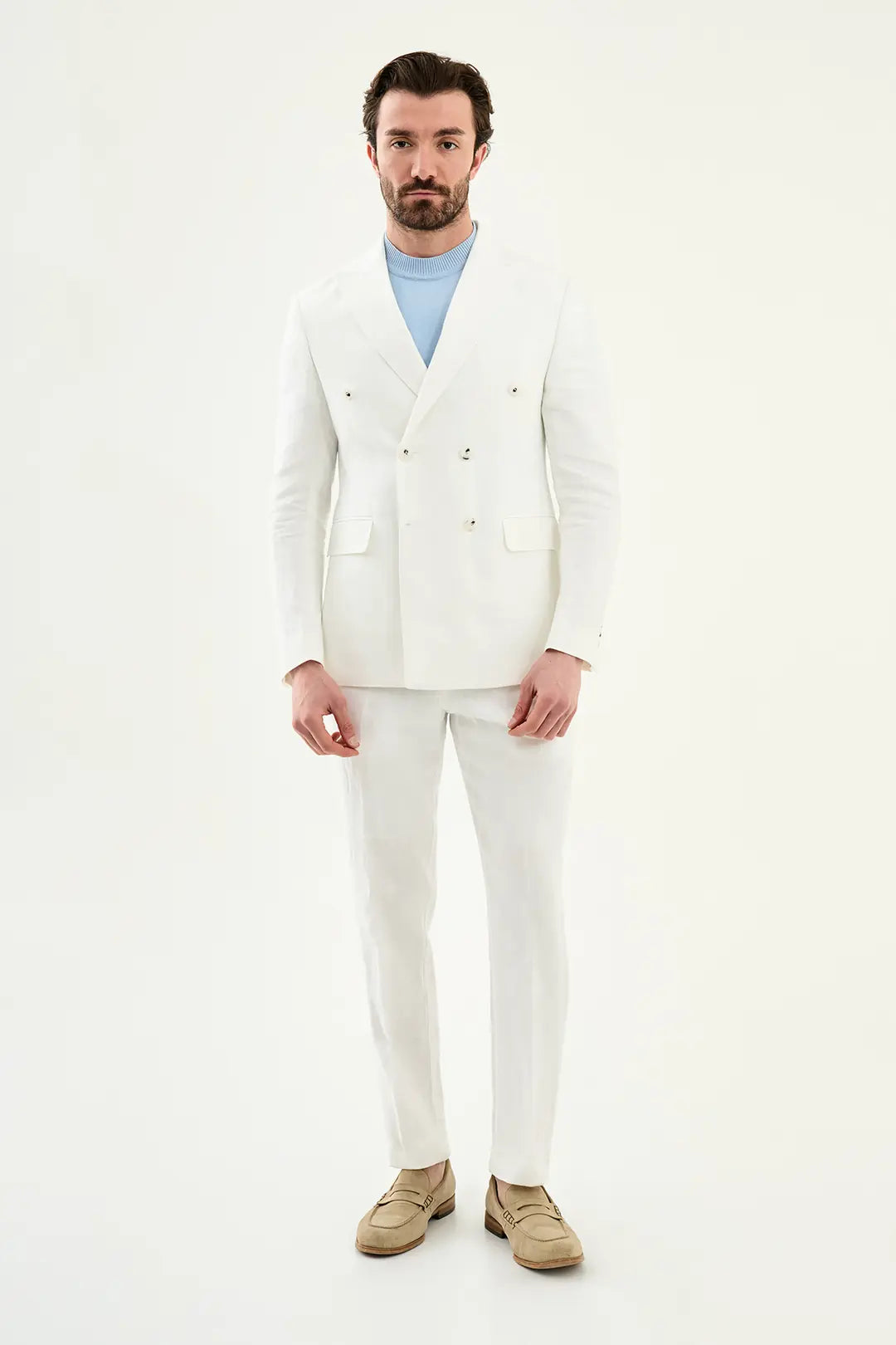 Abilene Off White Double Breasted Linen Blazer