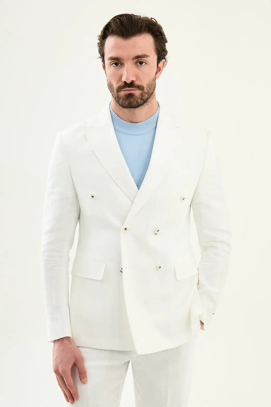 Abilene Off White Double Breasted Linen Blazer