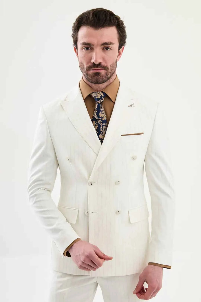 Abilene Off White Pinstripe Double Breasted Suit