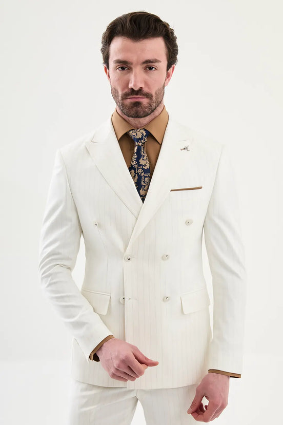 Abilene Off White Pinstripe Double Breasted Suit