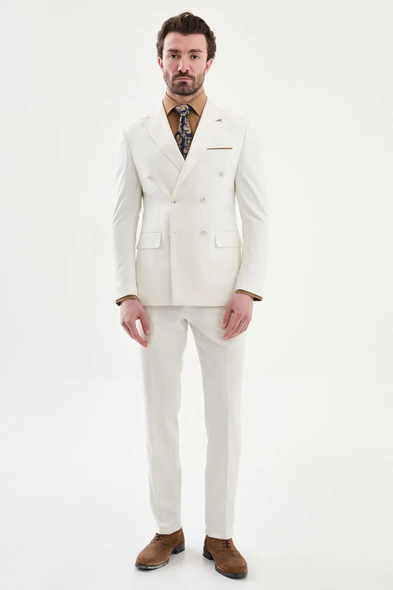 Abilene Off White Pinstripe Double Breasted Suit