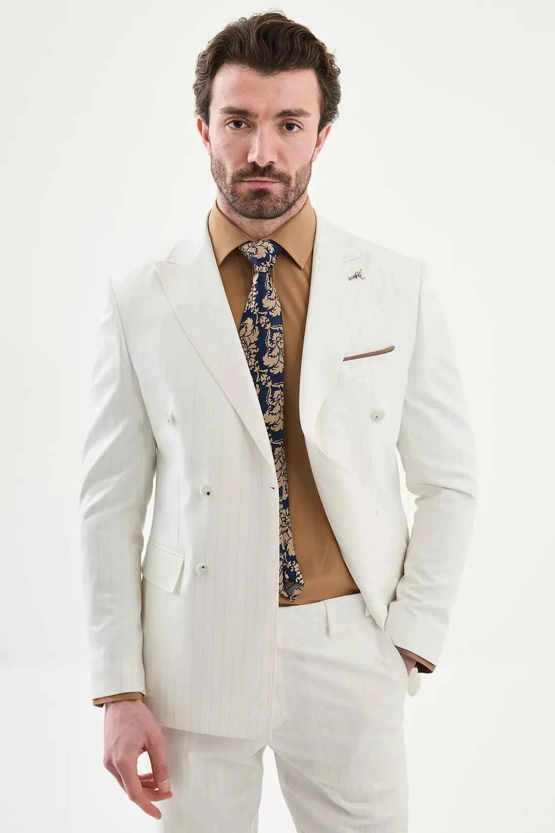 Abilene Off White Pinstripe Double Breasted Suit