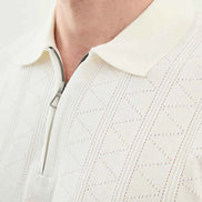 Abilene Off White Textured Knit Quarter Zip Polo Shirt