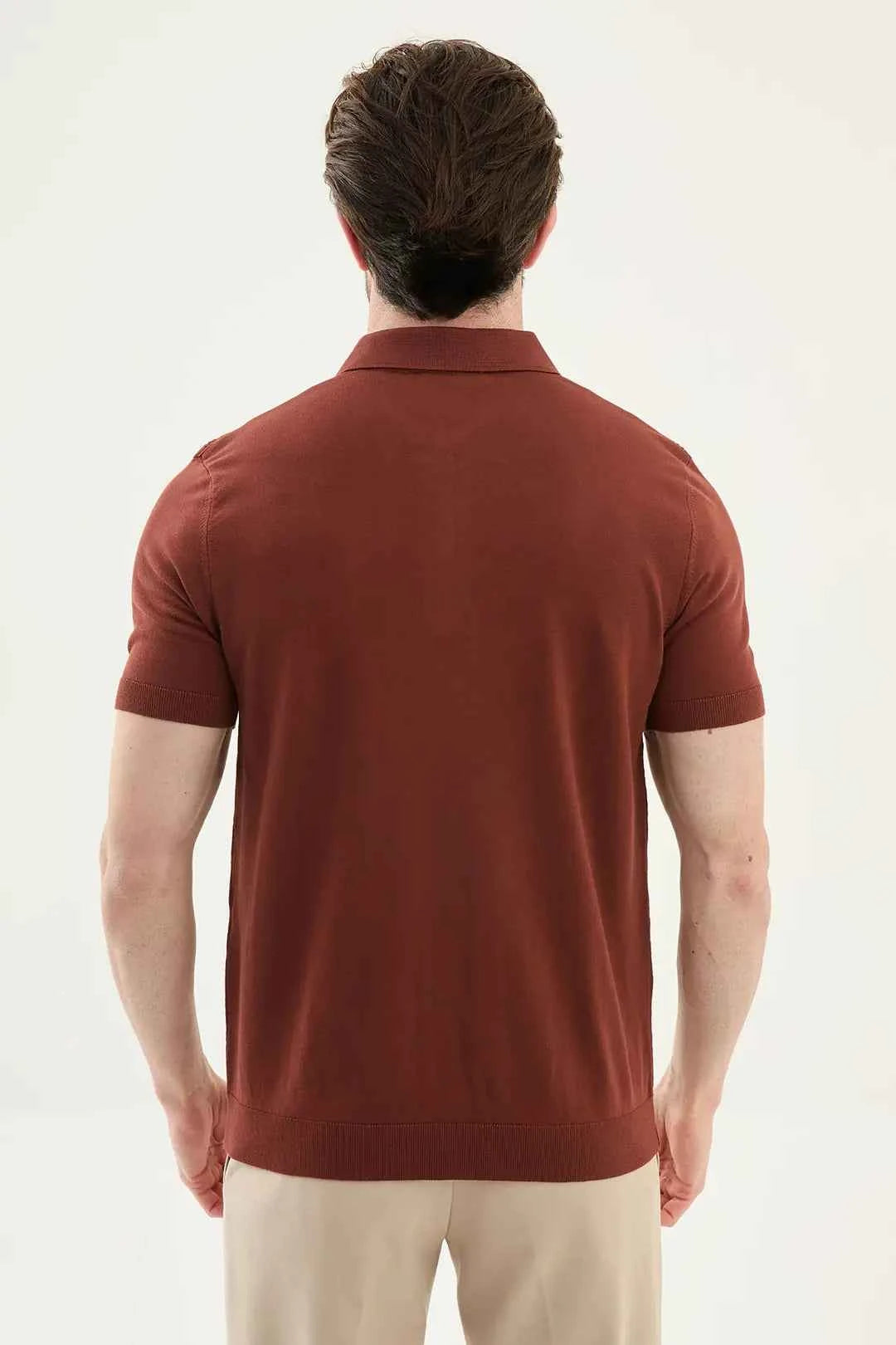 Abilene Rust Textured Knit Quarter Zip Polo Shirt