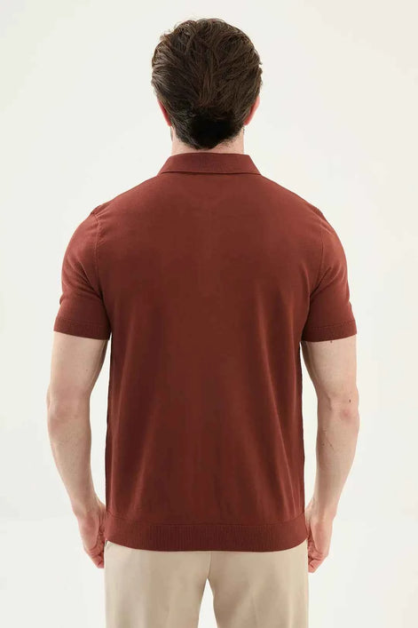 Abilene Rust Textured Knit Quarter Zip Polo Shirt