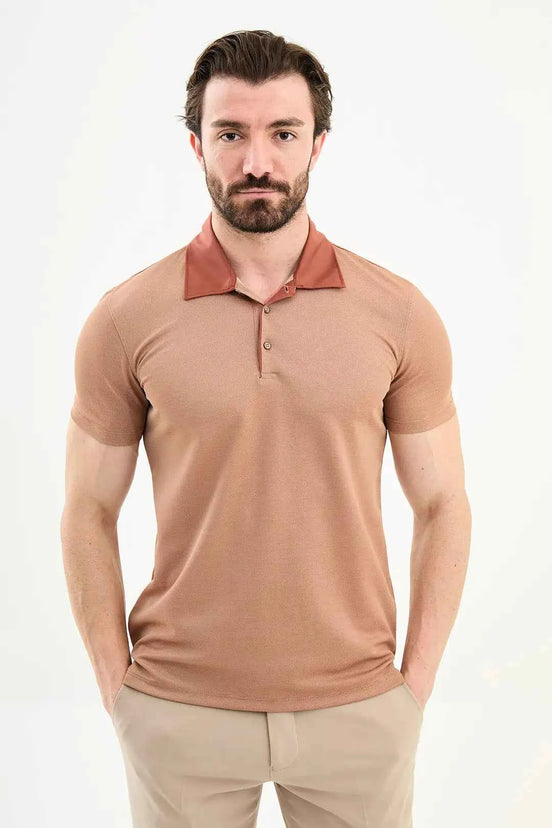 Abilene Rust Brown Slim Fit Short Sleeve Pique Polo Shirt