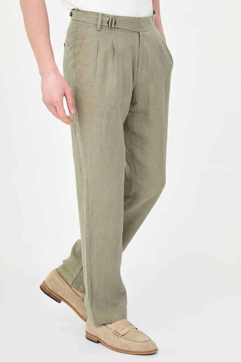Abilene Sage Green Pleated Linen Trousers