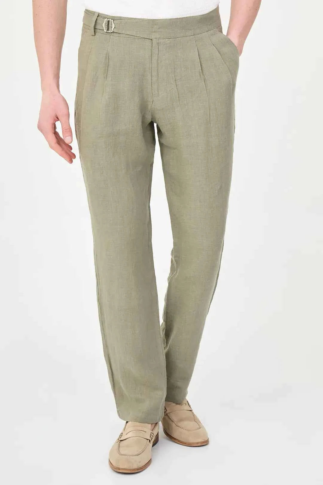 Abilene Sage Green Pleated Linen Trousers