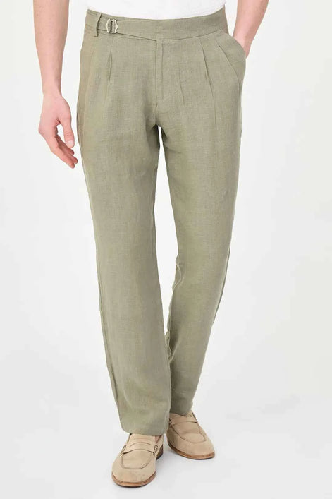Abilene Sage Green Pleated Linen Trousers