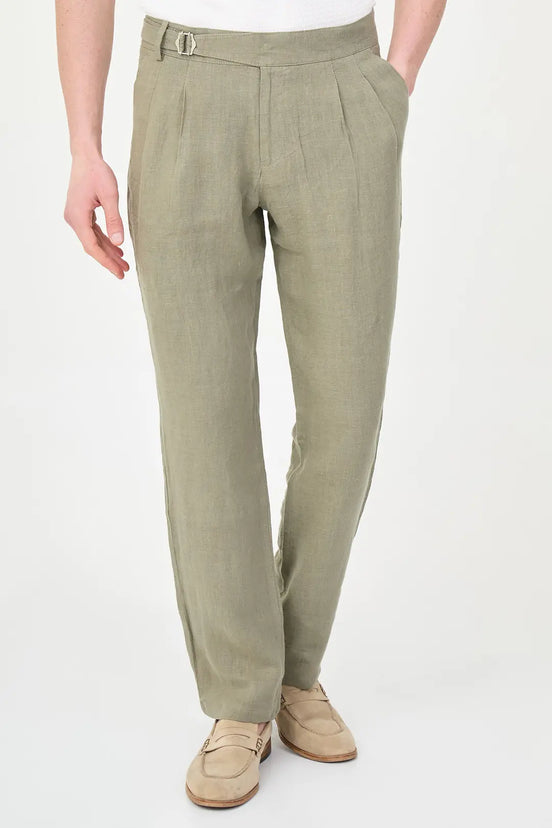Abilene Sage Green Pleated Linen Trousers