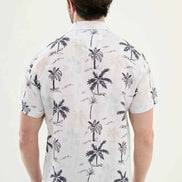 Abilene White Palm Tree Print Short Sleeve Shirt