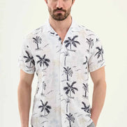 Abilene White Palm Tree Print Short Sleeve Shirt