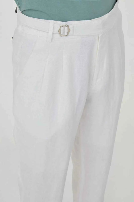 Abilene White Pleated Linen Trousers