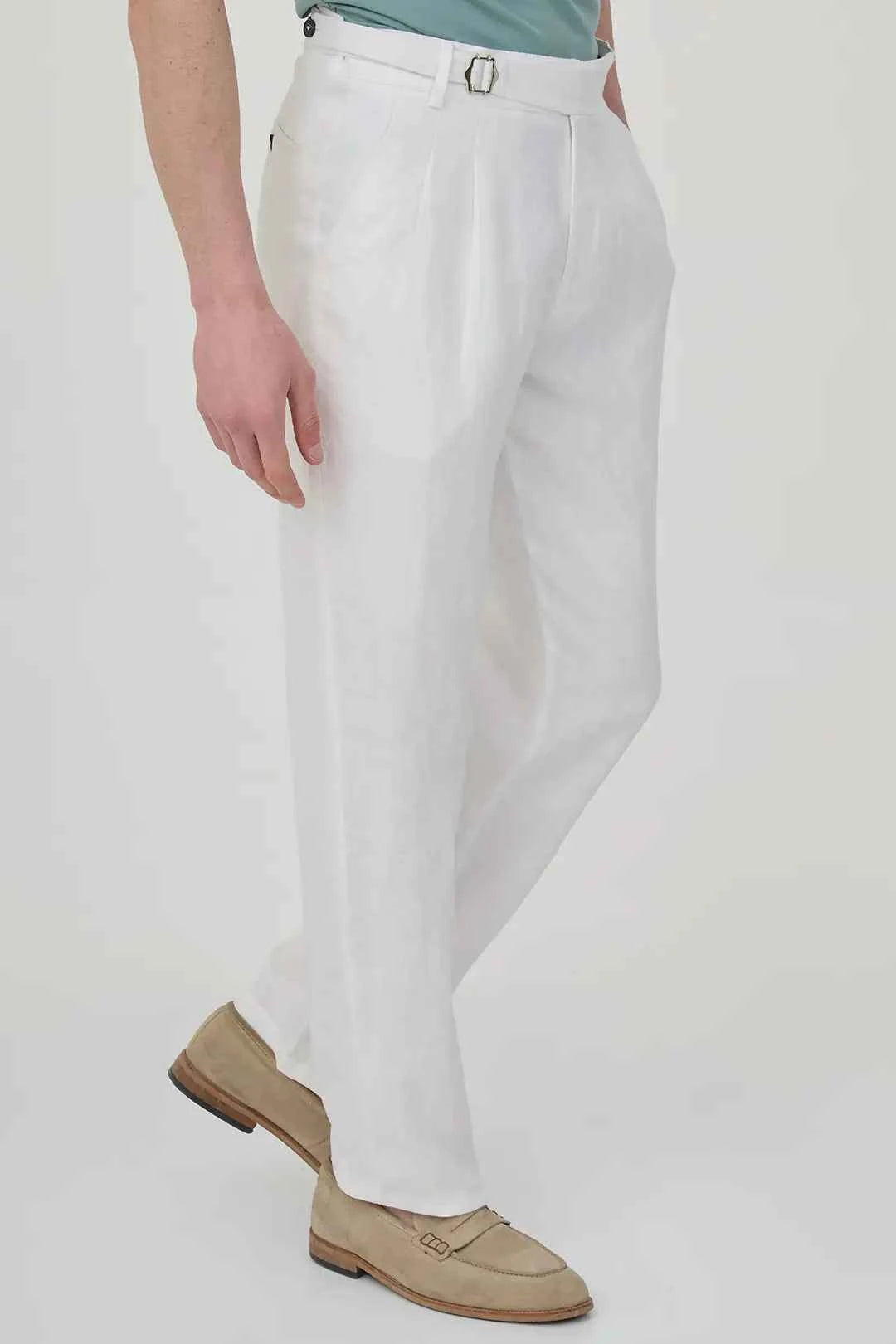 Abilene White Pleated Linen Trousers