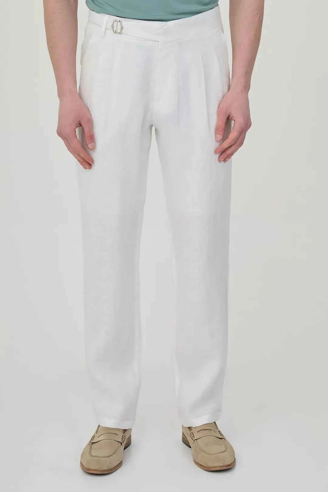 Abilene White Pleated Linen Trousers