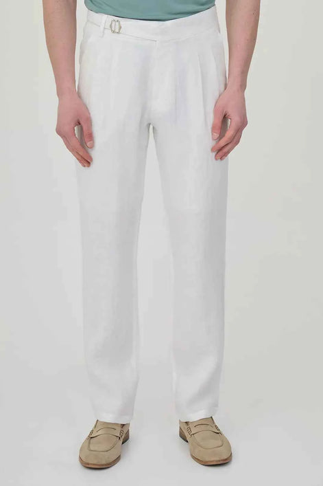 Abilene White Pleated Linen Trousers