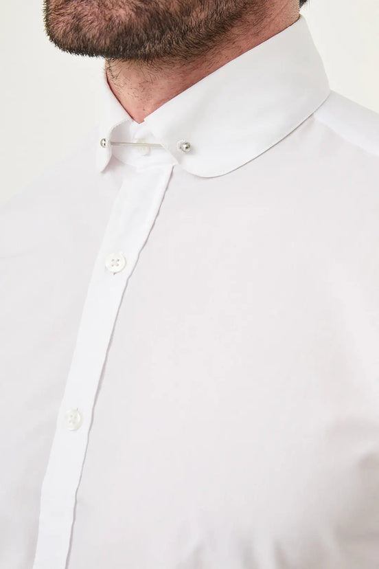White Slim Fit Long Sleeve Pin Collar Dress Shirt