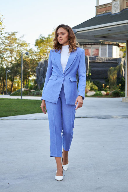 Light Blue Wool Suit for Women